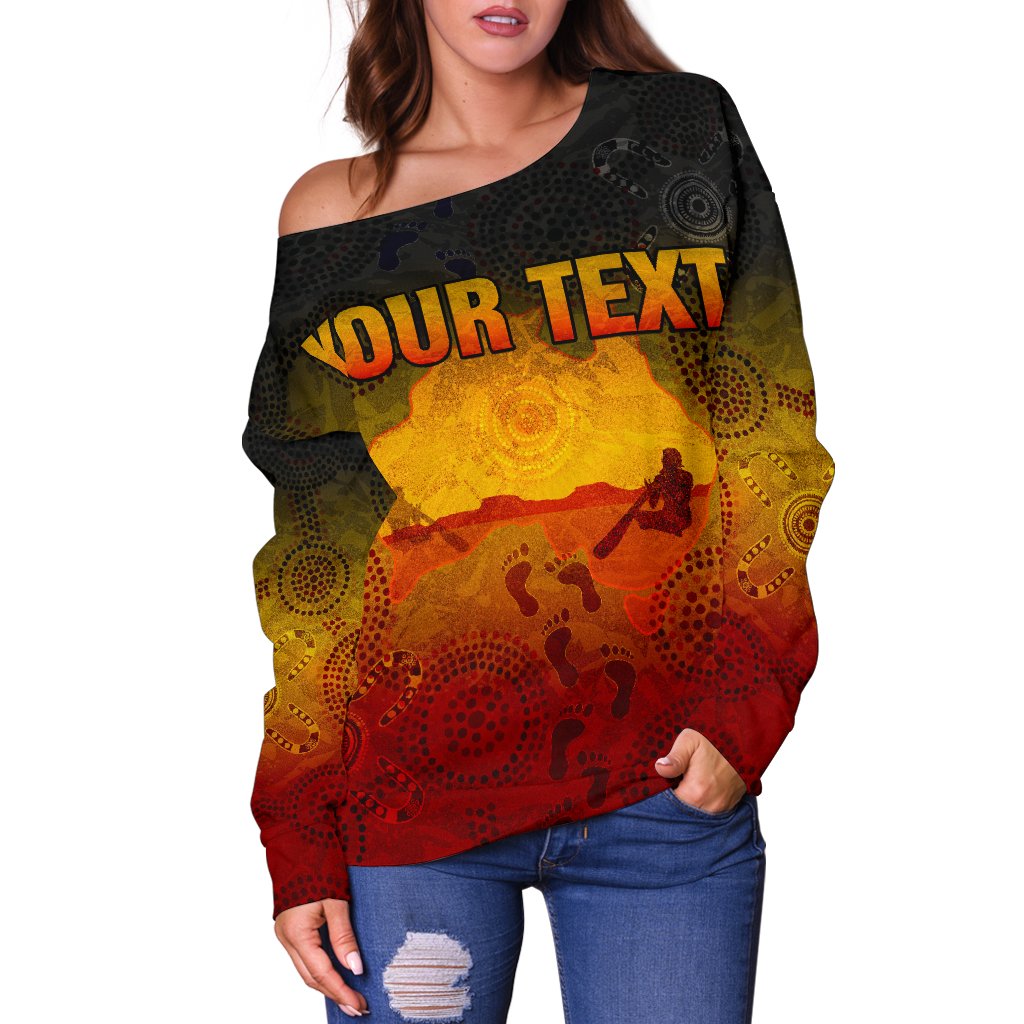 (Custom) Aboriginal Women's Off Shoulder Sweater, Australian Map with Indigenous Color