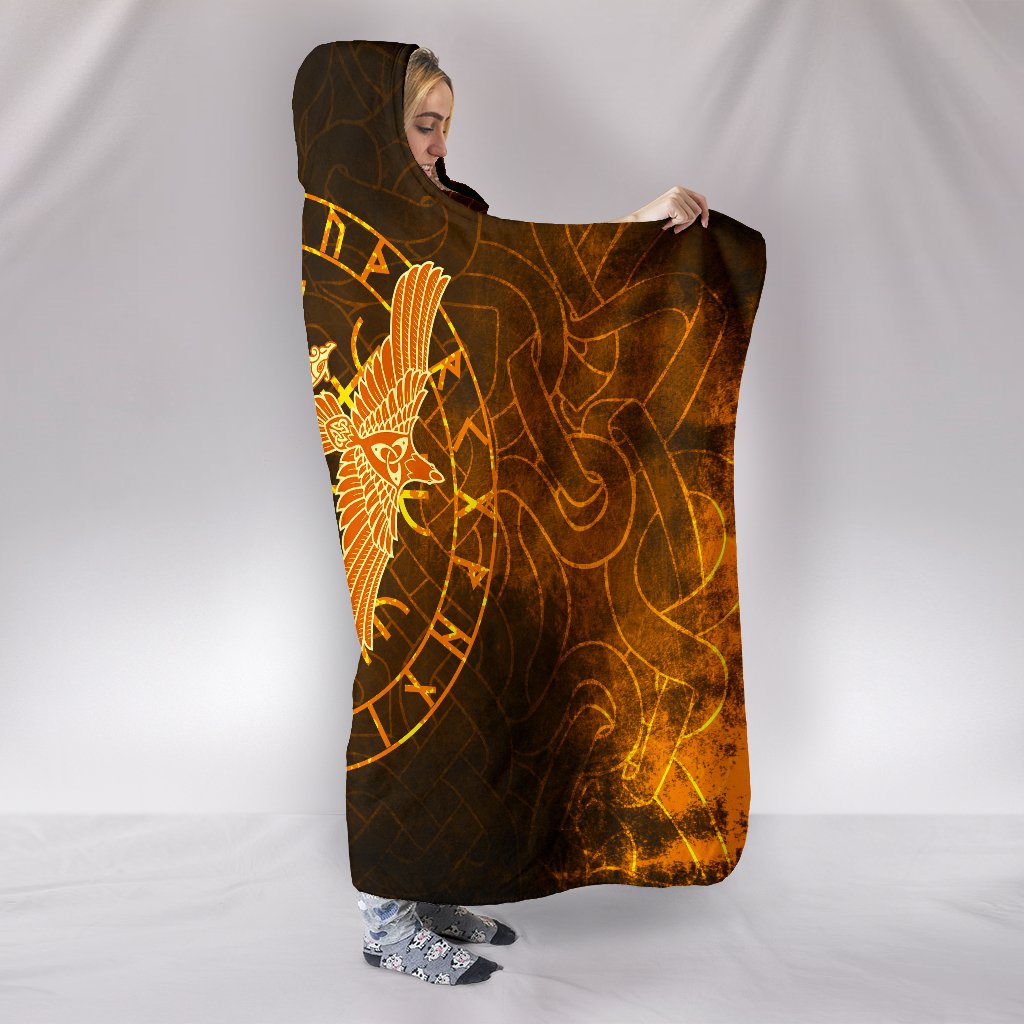 Viking Hooded Blanket Gold Spear Of The God Odin Gungnir And Two Gold Ravens