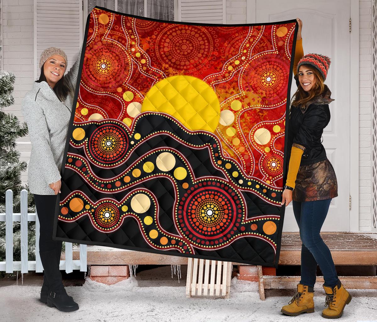 Aboriginal Premium Quilt - Aboriginal Lives Matter Flag Dot Painting Art