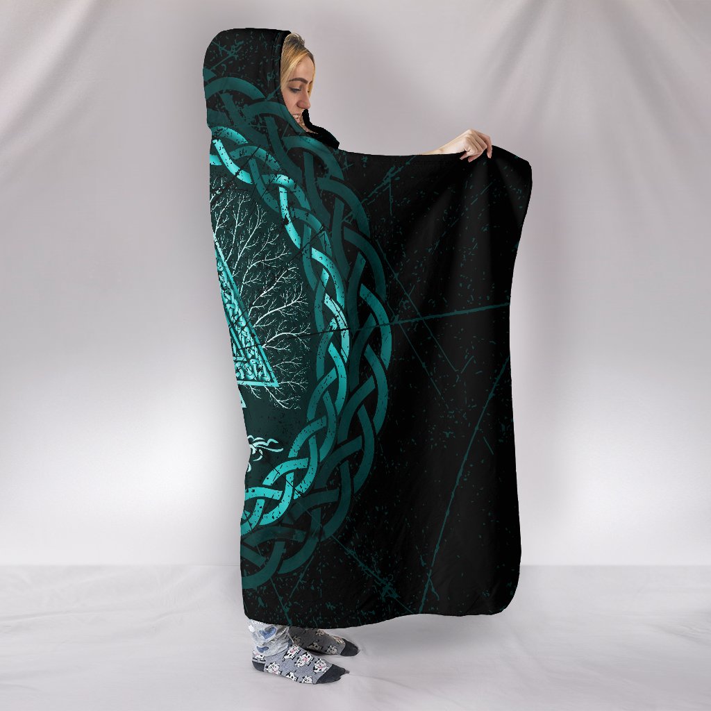 Viking Hooded Blanket Celtic And Valknut and Tree of Life Yggrdrasil Ver01