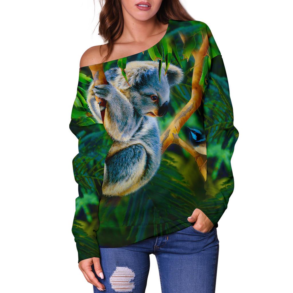 Off Shoulder Sweater - 3D Koala Sweater - Koala Aussie Greeting
