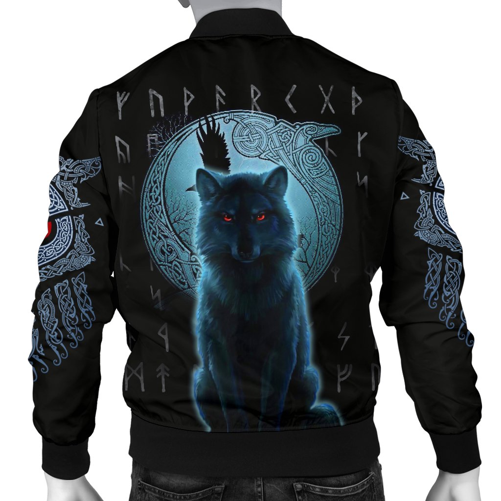 Viking Bomber Jacket Fenrir Viking Wolf And Moon Ver01