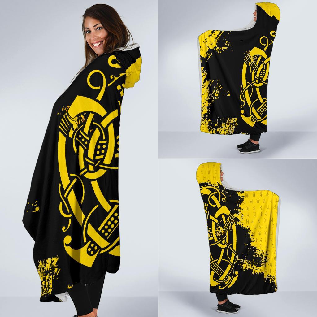 Viking Hooded Blanket Loki Bound Triskele Rune Gold