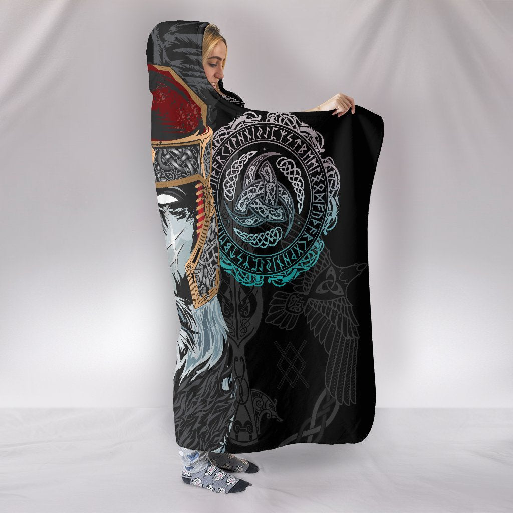 Viking Hooded Blanket Odin Valknut and Triple Horn