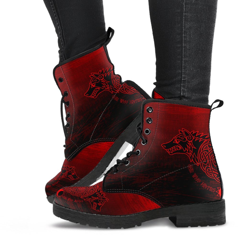 Viking Leather Boots Skoll And Hati Red Style