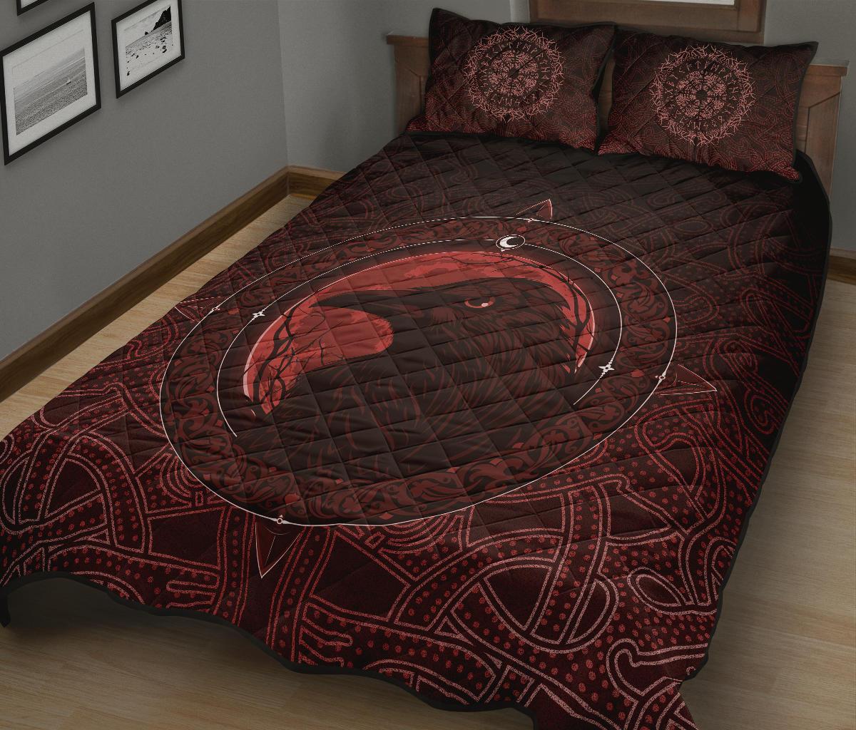 Viking Quilt Bedding Set Ethnic Odin Raven Red