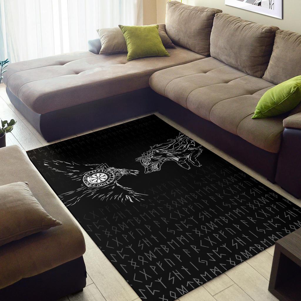 Viking Area Rug - Raven and Wolf Special Tattoo