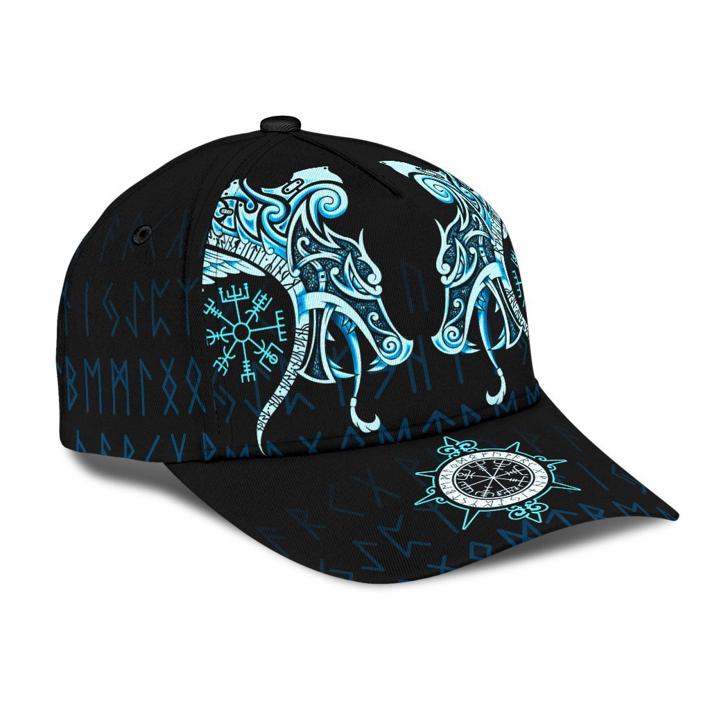 Viking Classic Cap Fenrir Raven And Vegvisir Tattoo Cyan