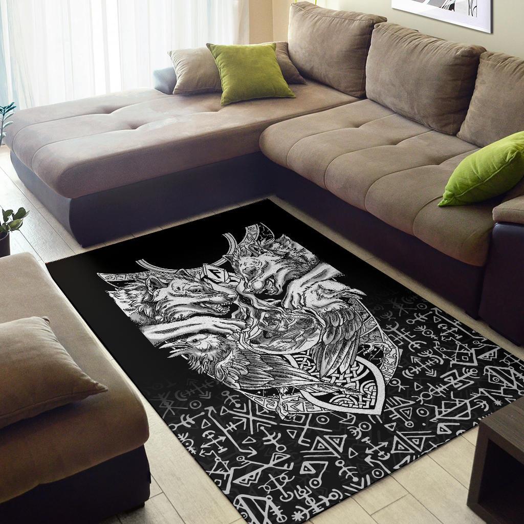 Viking Style Area Rug Wolf And Raven Special