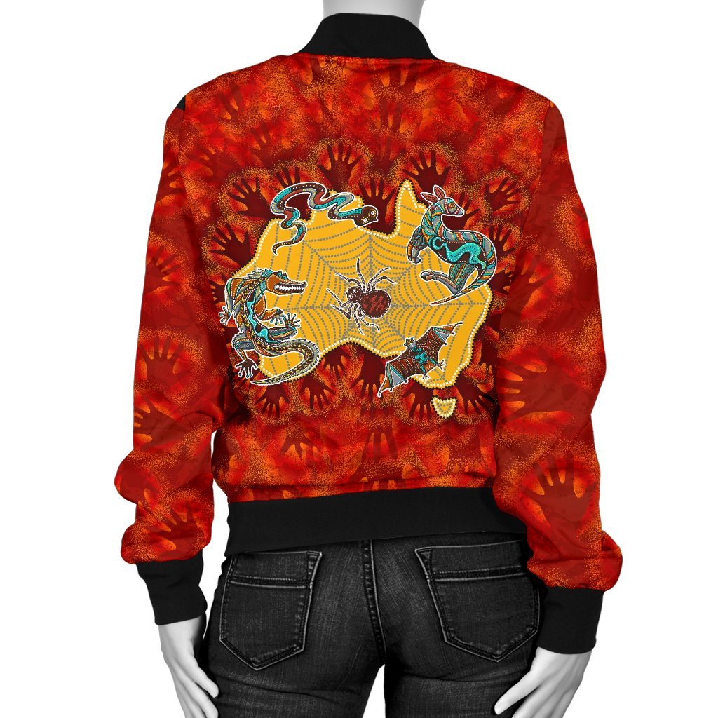 Aboriginal Bomber Jacket - Australia Map Hand Patterns Spider Web