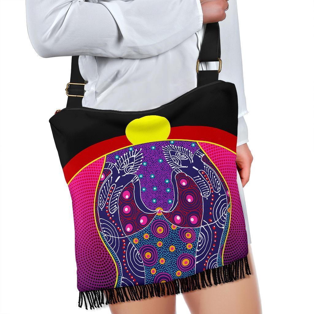 Boho Handbag - Aboriginal Sublimation Dot Pattern Style (Violet)