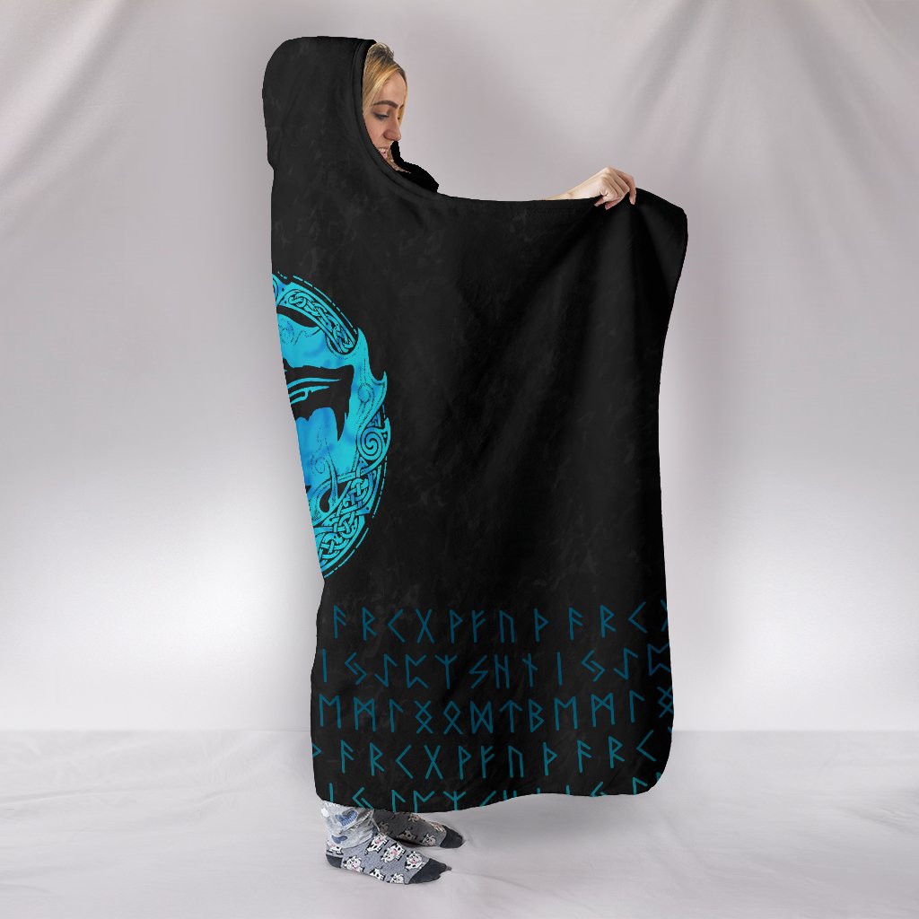 Viking Hooded Blanket Fenrir Wolf Cyan