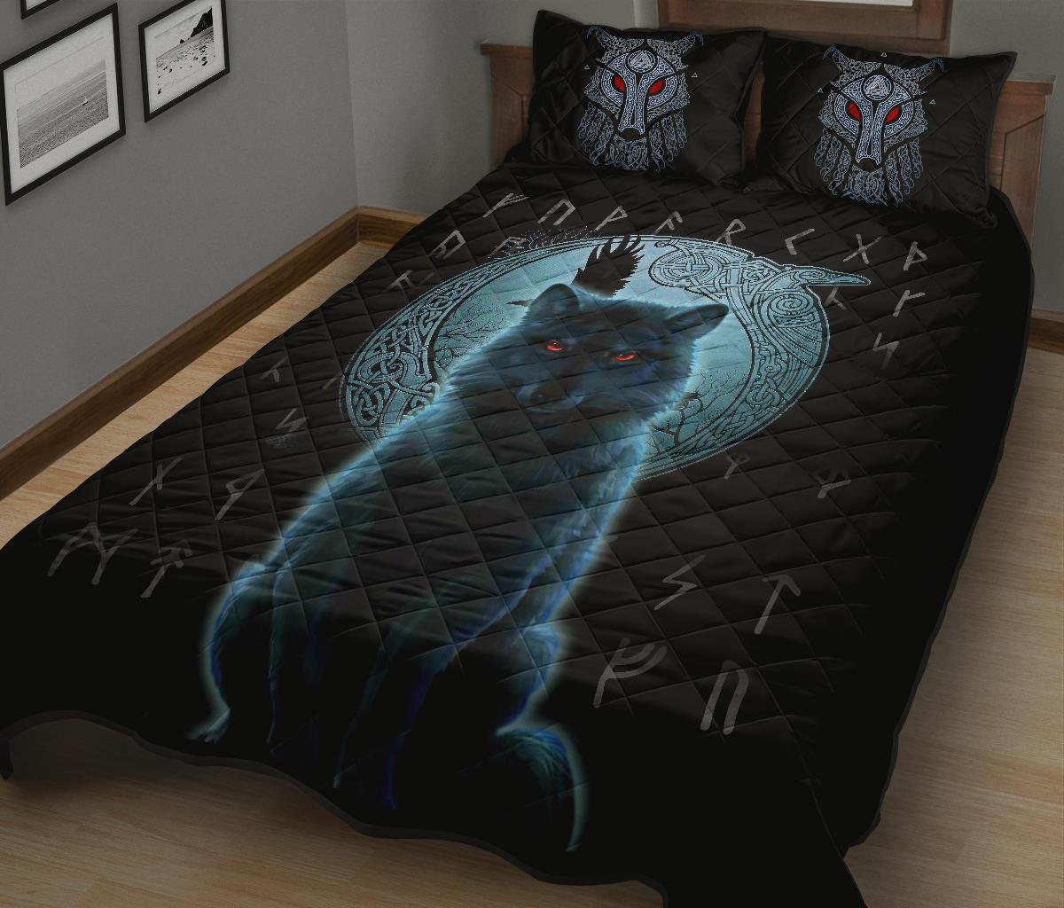 Viking Quilt Bedding Set Fenrir Viking Wolf And Moon