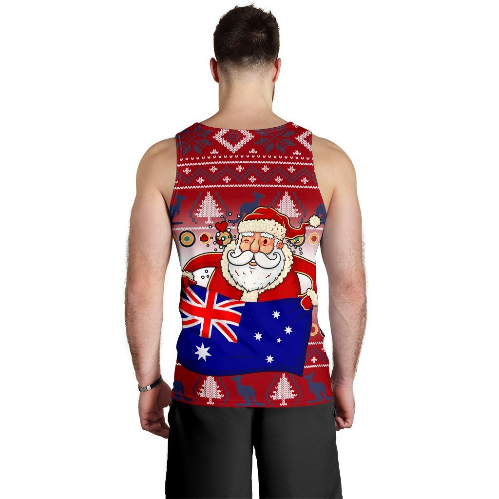 Christmas Personalised Men's Tank Top - Australia Santa Claus Hold The Flag ( Red)