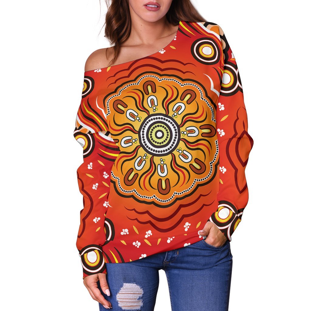 Aboriginal Women's Off Shoulder Sweater - Indigenous Art Patterns Ver01