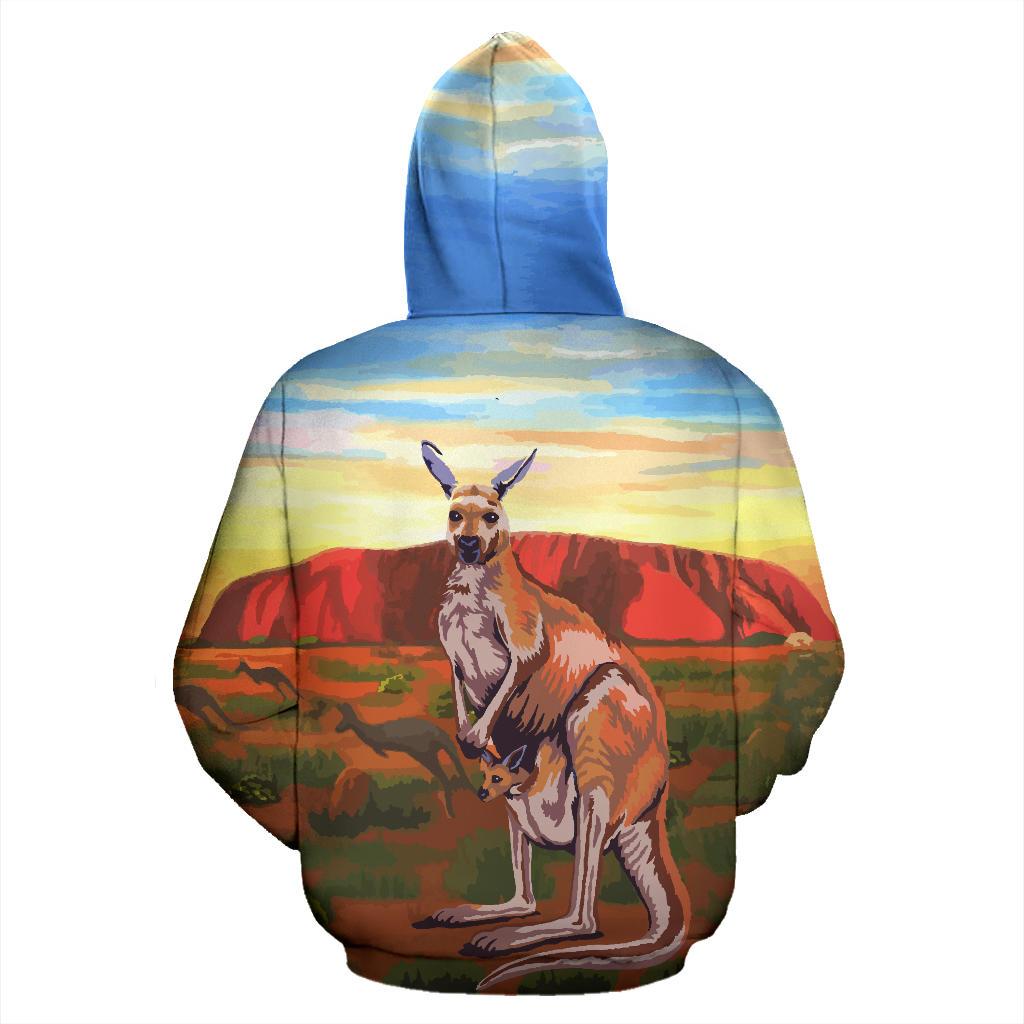 Zip Hoodie - Kangaroo Hoodie Uluru Landscape Art - All Over Print