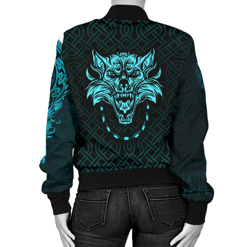 Viking Bomber Jacket Fenrir Viking Cyan 3D Style Ver02