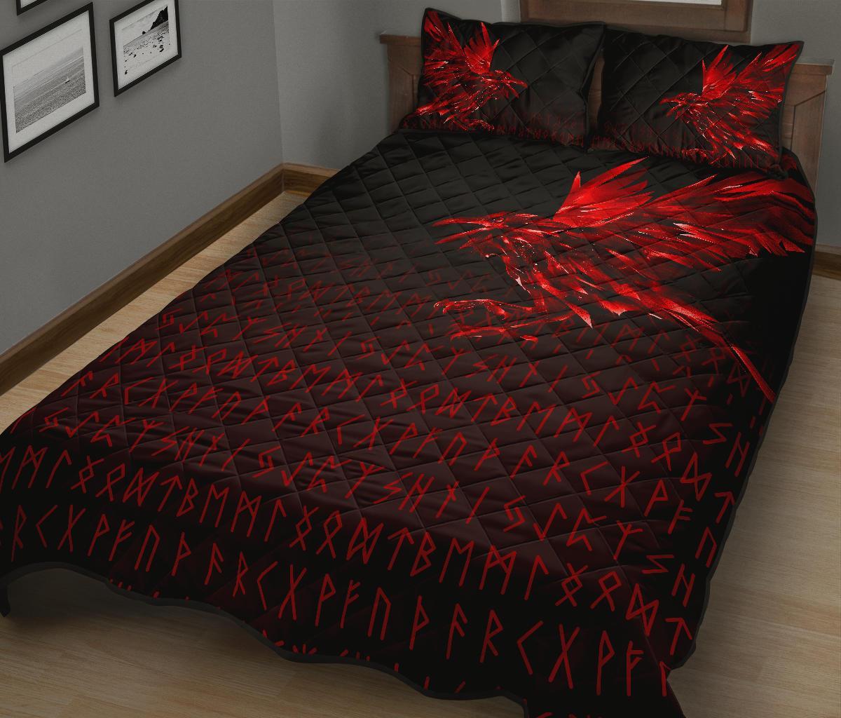 Viking Quilt Bedding Set The Raven Of Odin Rune Red