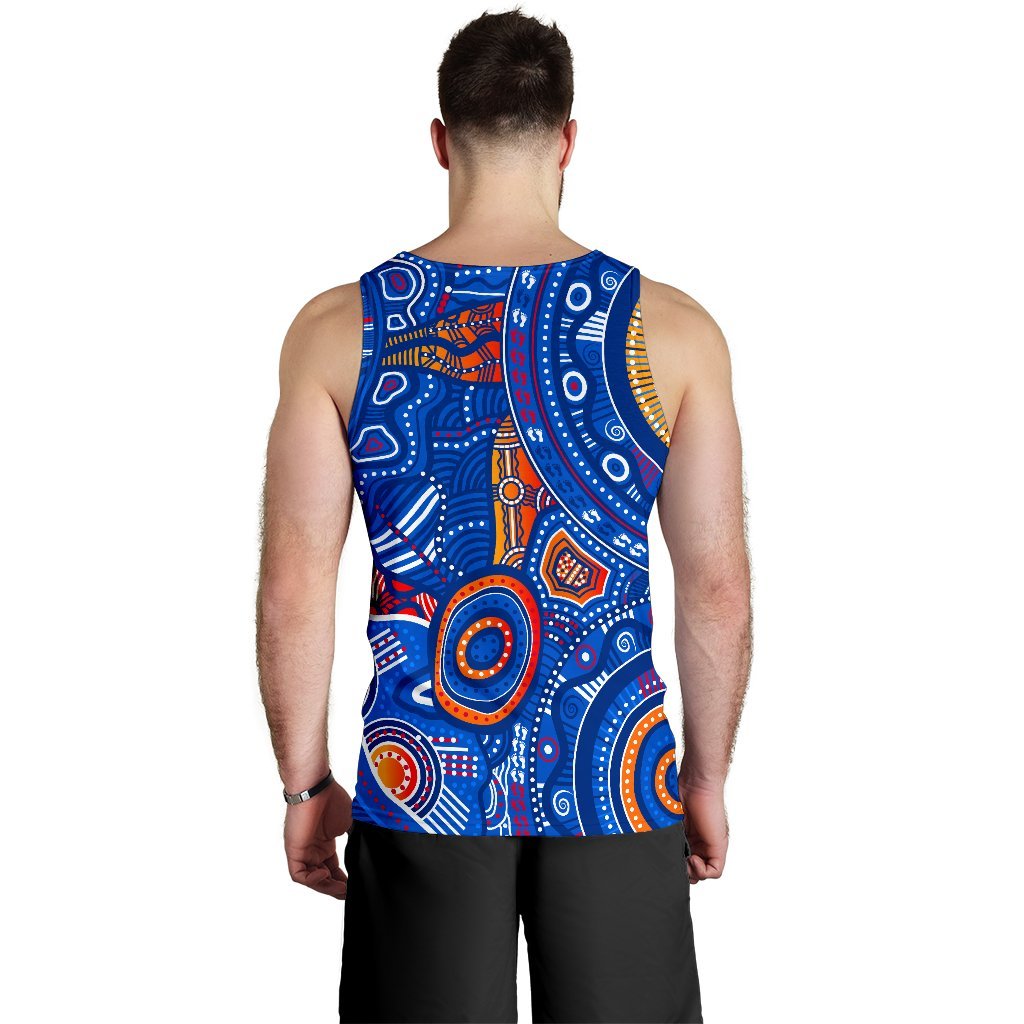 Aboriginal Men's Tank Top - Indigenous Footprint Patterns Blue Color