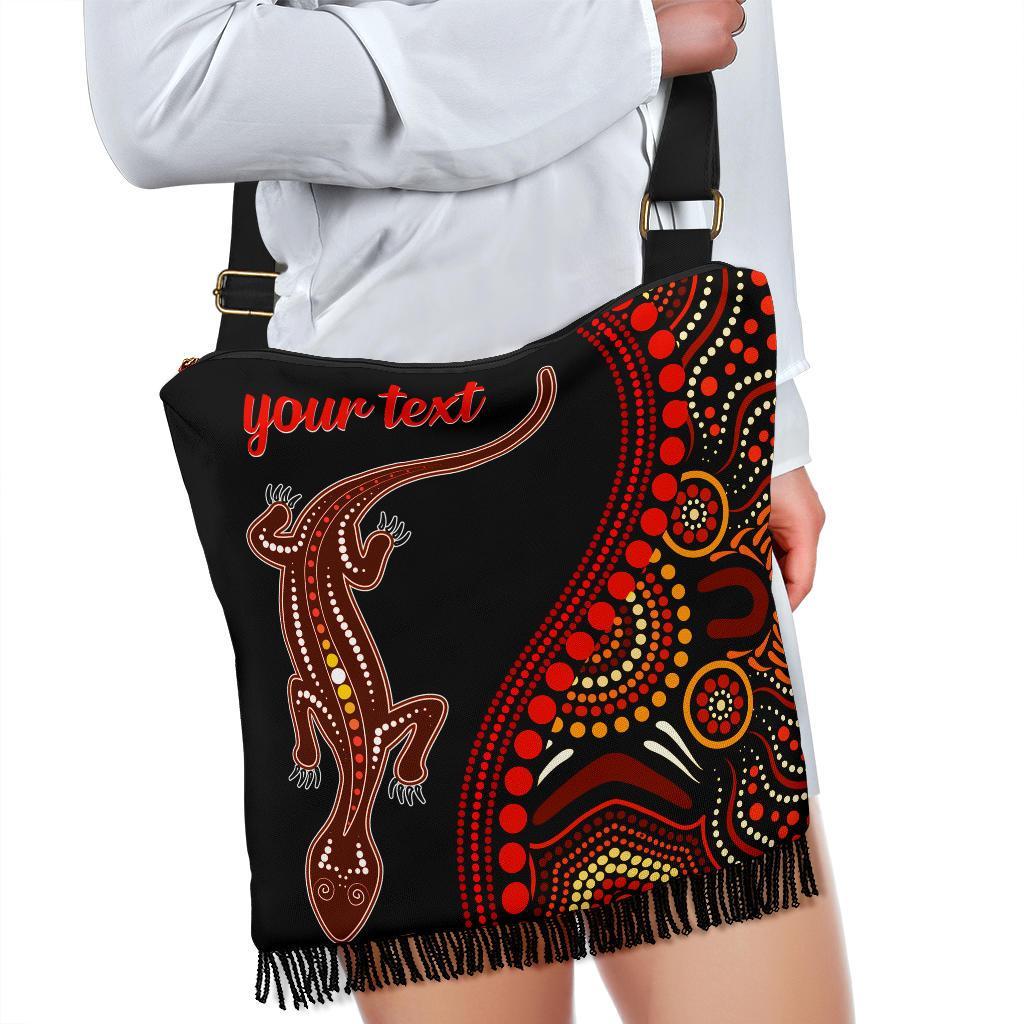 Aboriginal Personalised Boho Handbag - Aboriginal Lizard With Dot Painting Patterns