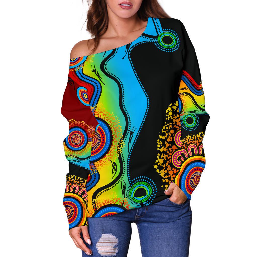 Off Shoulder Sweater - Aboriginal Sweater Blue Dream