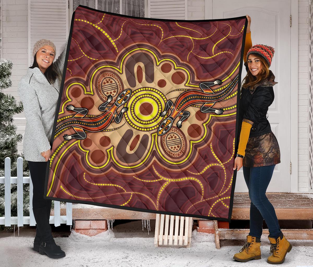 Aboriginal Premium Quilt - Indigenous Lizard Dot Painting Art