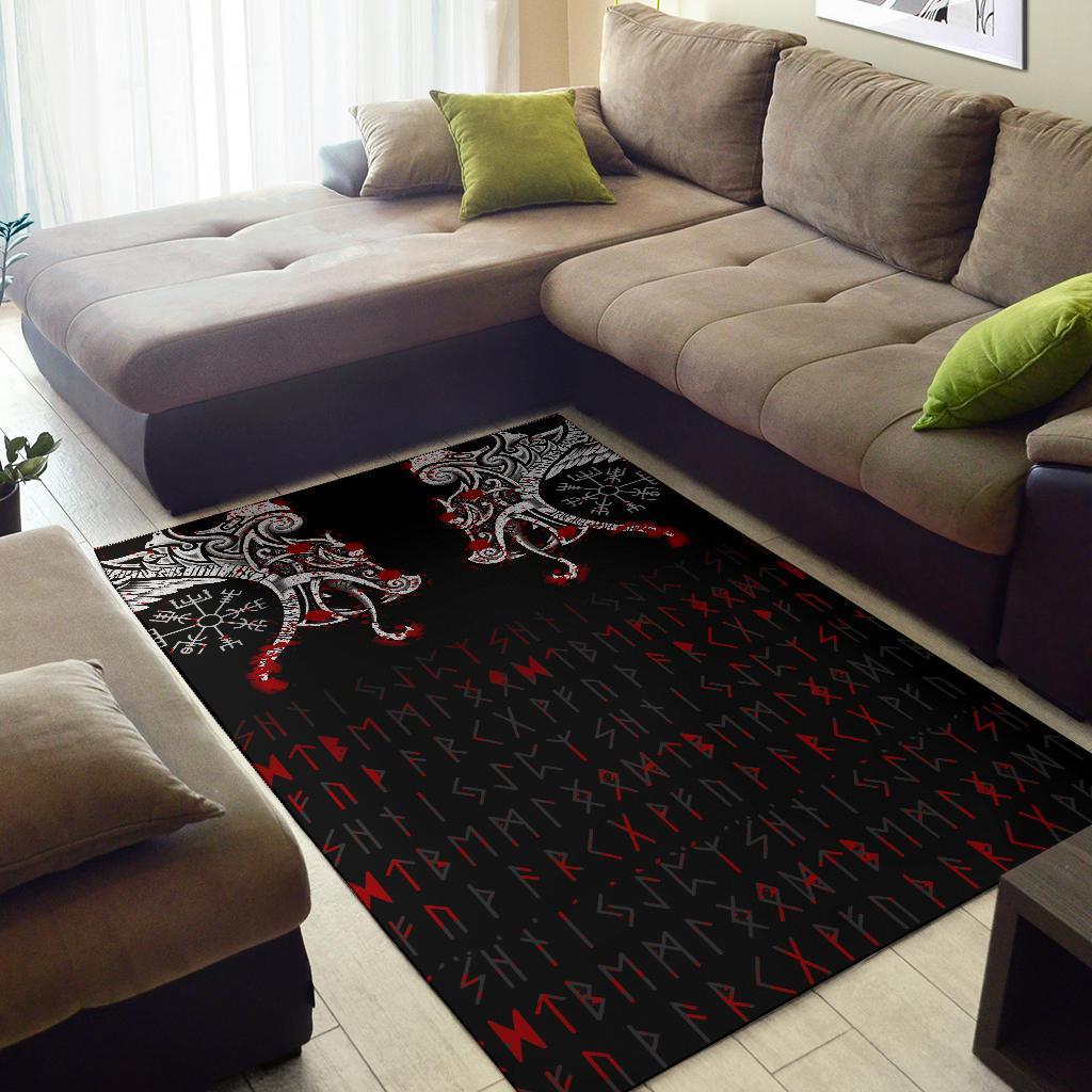 Viking Area Rug Double Dragon Tattoo And Vegvisir Blood