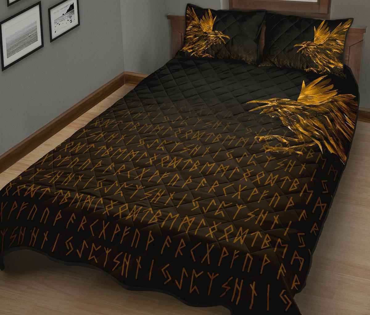 Viking Quilt Bedding Set The Raven Of Odin Rune Gold