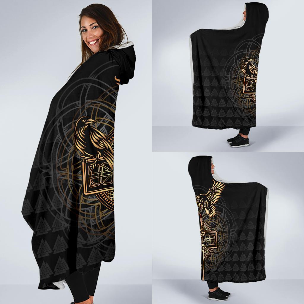 Viking Hooded Blanket Economy Odin's Celtic Raven Tattoo