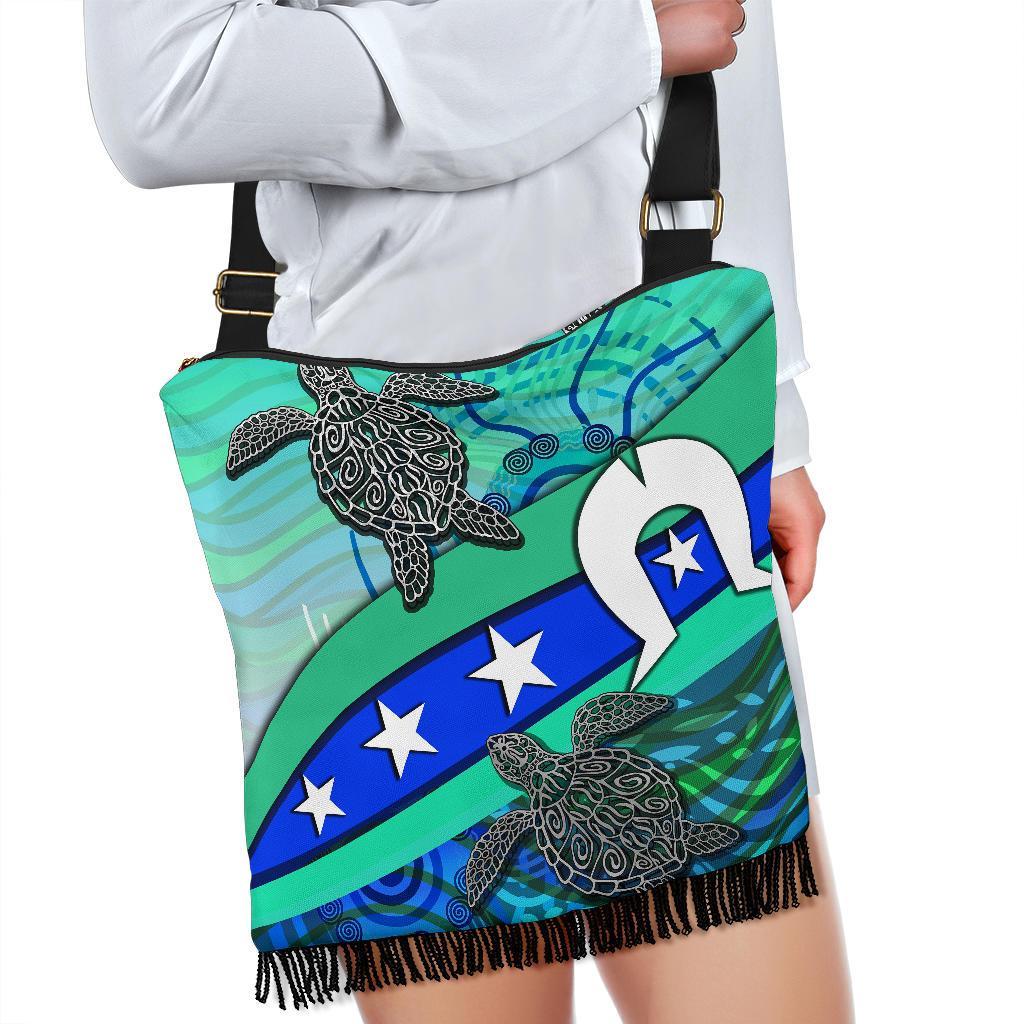 Boho Handbag - Torres Strait Flag And Turtle