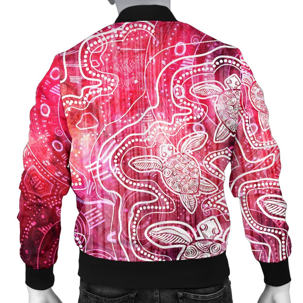 Aboriginal Bomber Jacket - Sea Turtle With Indigenous Patterns (Pink)