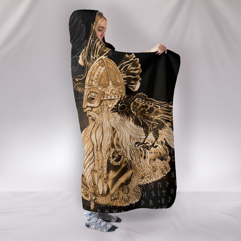 Viking Hooded Blanket Odin Raven Viking Gold