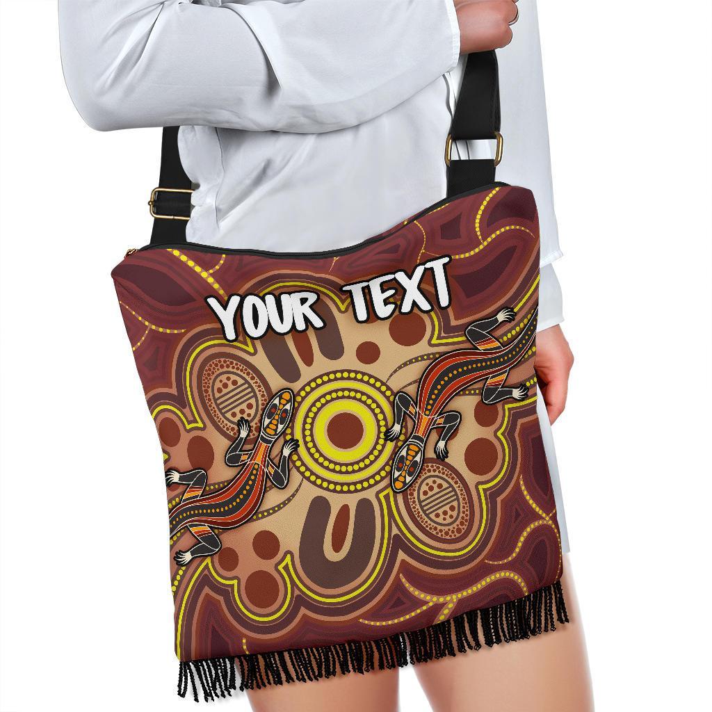 (Custom) Aboriginal Crossbody Boho Handbag, Indigenous Lizard Dot Painting Art