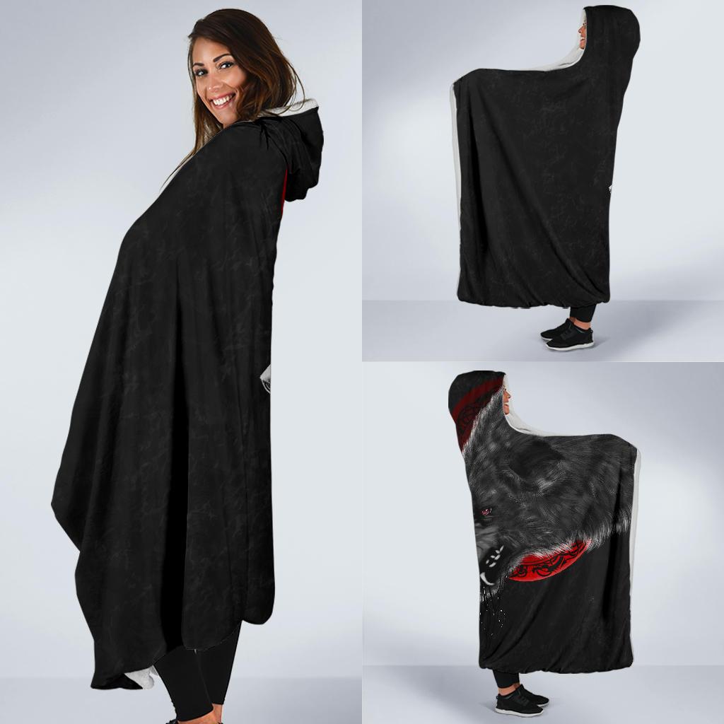 Viking Hooded Blanket Wolf And Blood Moon