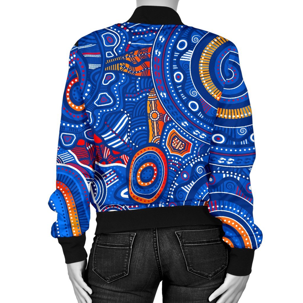 (Custom Text) Aboriginal Bomber Jacket - Indigenous Footprint Patterns Blue Color