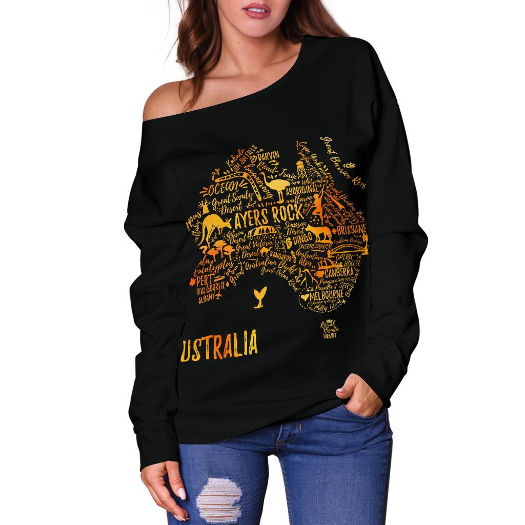 Off Shoulder Sweater - Australia Map Sweater Travel Map