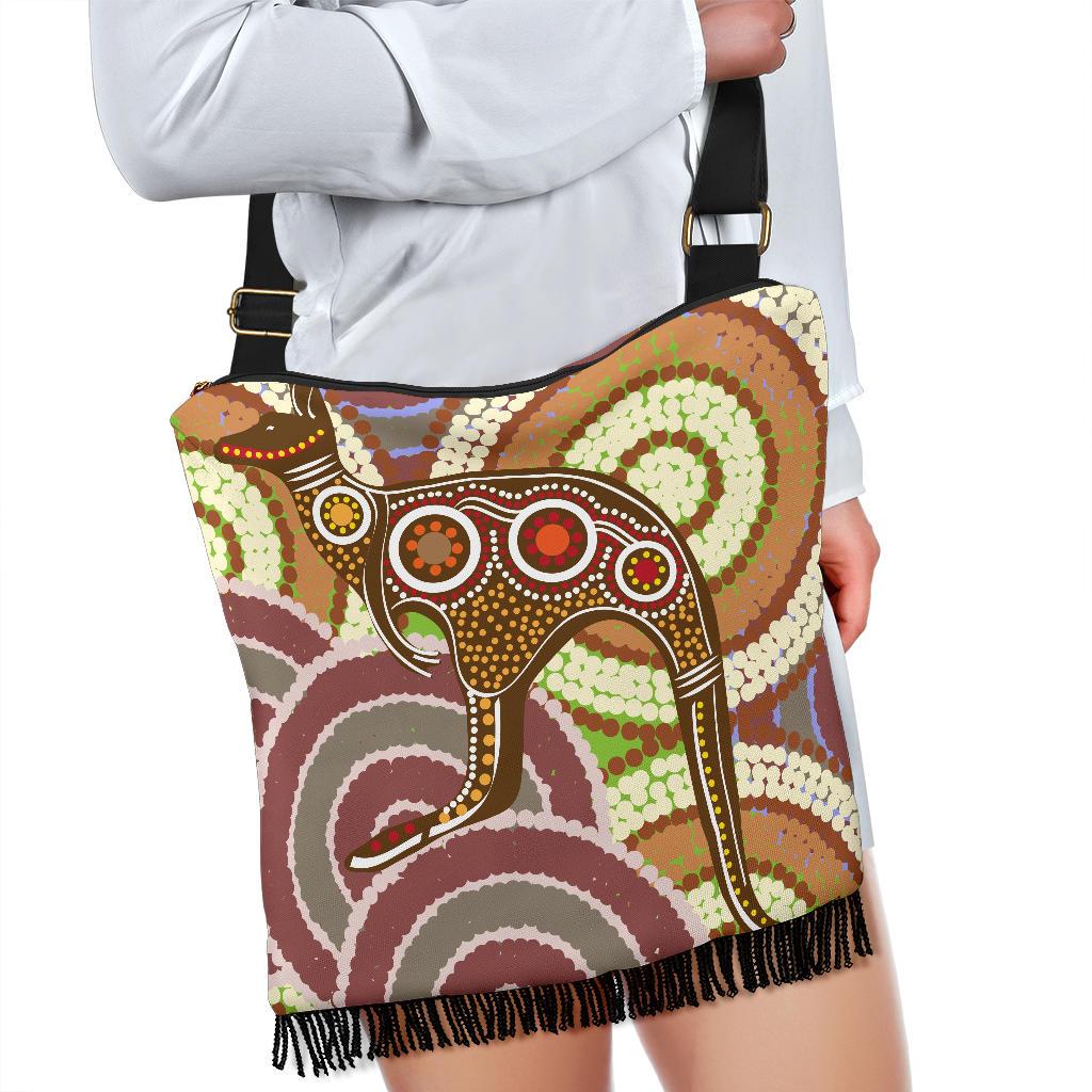 Crossbody Boho Handbags - Aboriginal Dot Painting Bag Kangaroo