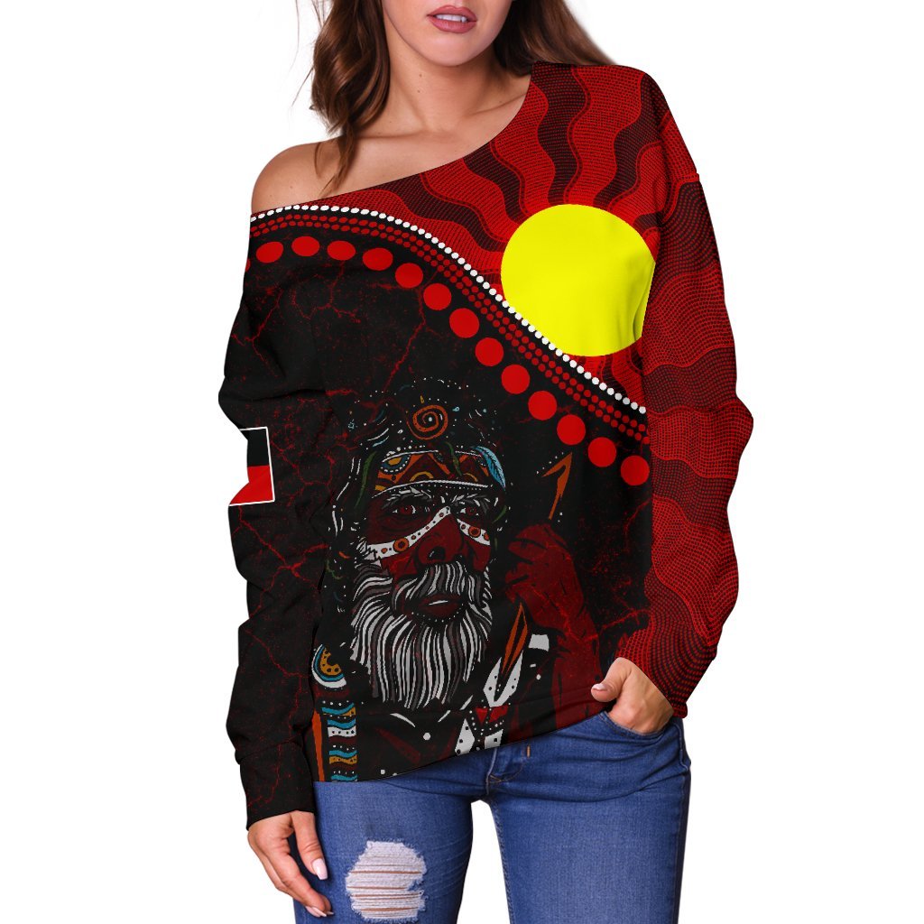 Aboriginal Women's Off Shoulder Sweater - Indigenous People And Sun