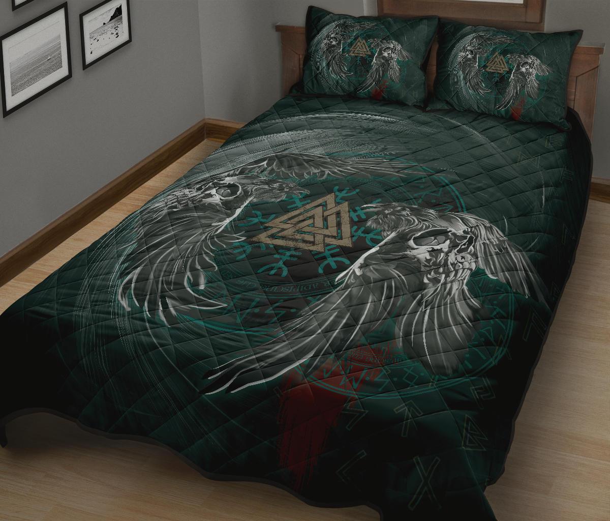 Viking Quilt Bedding Set Ravens Skull Tattoo Ver01