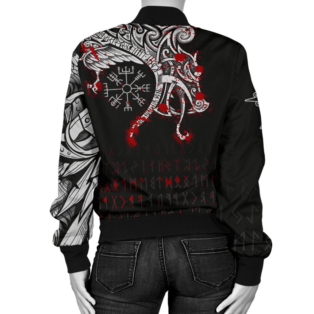 Viking Bomber Jacket Dragon and Vegvisir Blood Tattoo Style Ver01