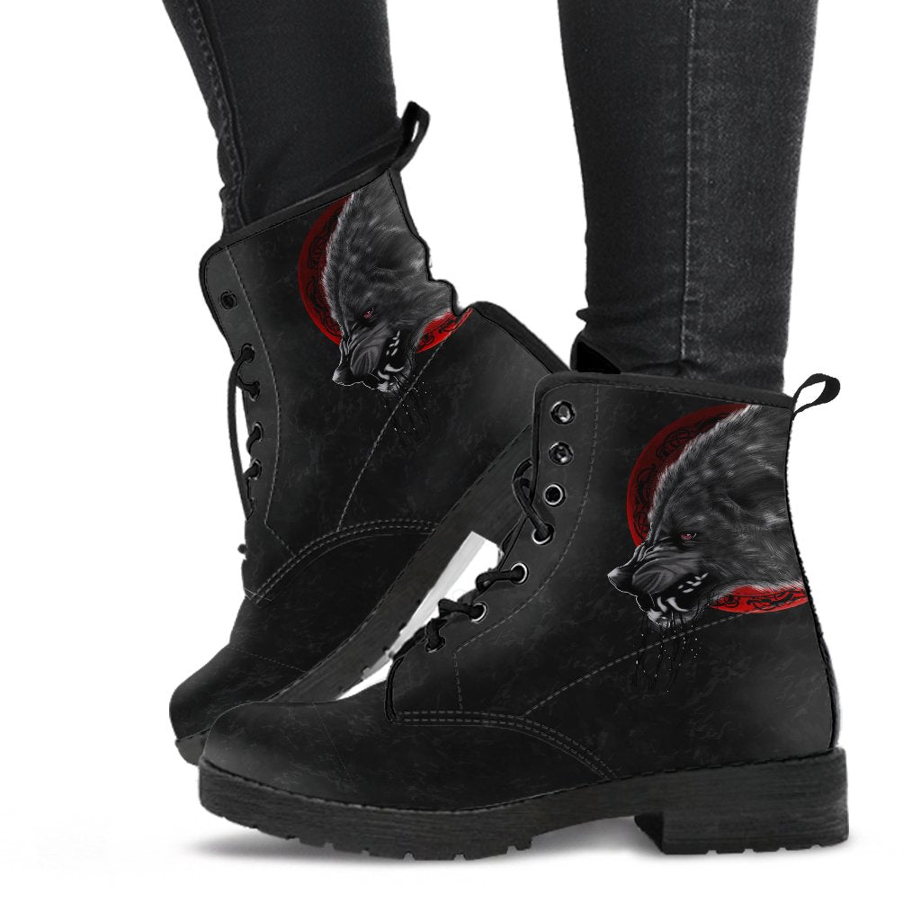 Viking Leather Boots Wolf And Blood Moon