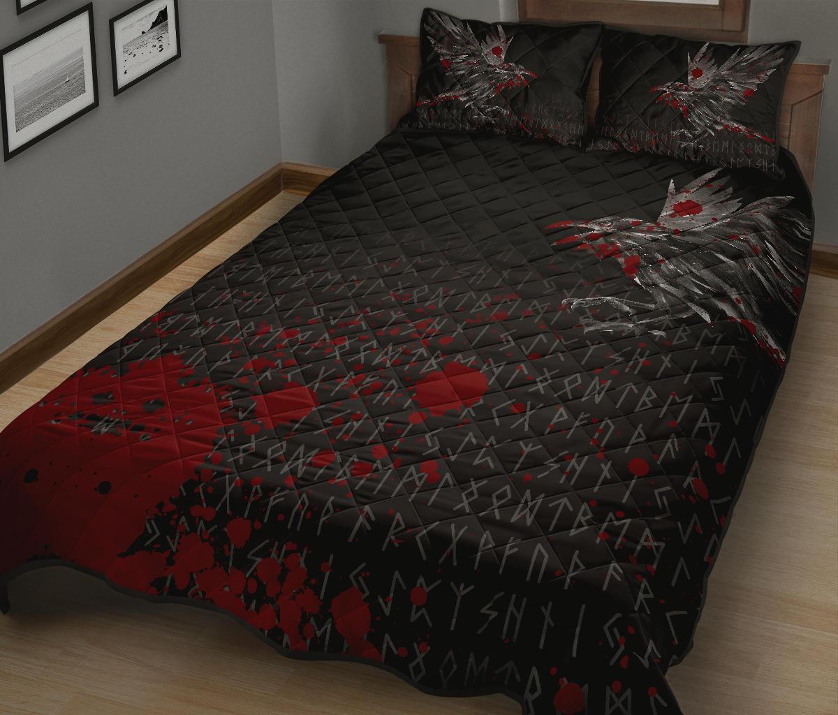 Viking Quilt Bedding Set The Raven Of Odin Rune Blood