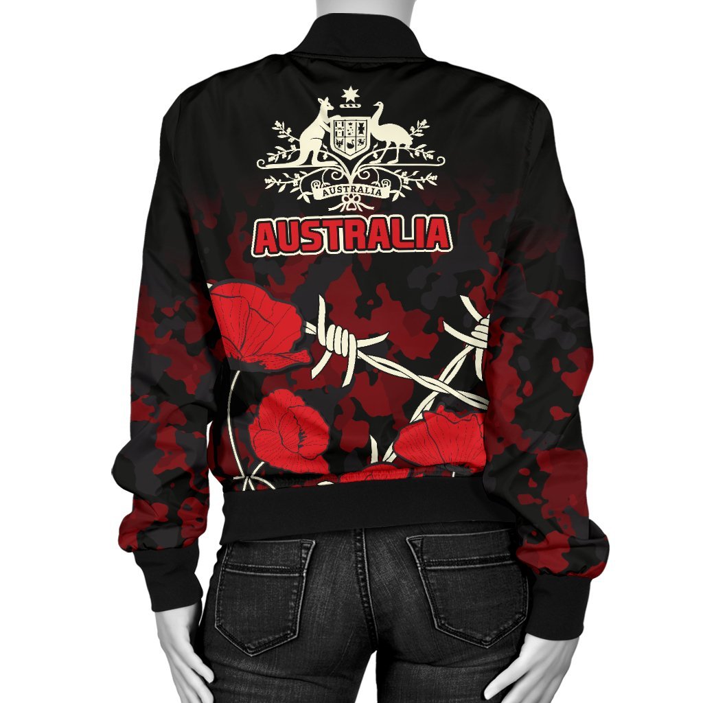 Anzac Women Bomber Jacket - Anzac with Remembrance Poppy Flower