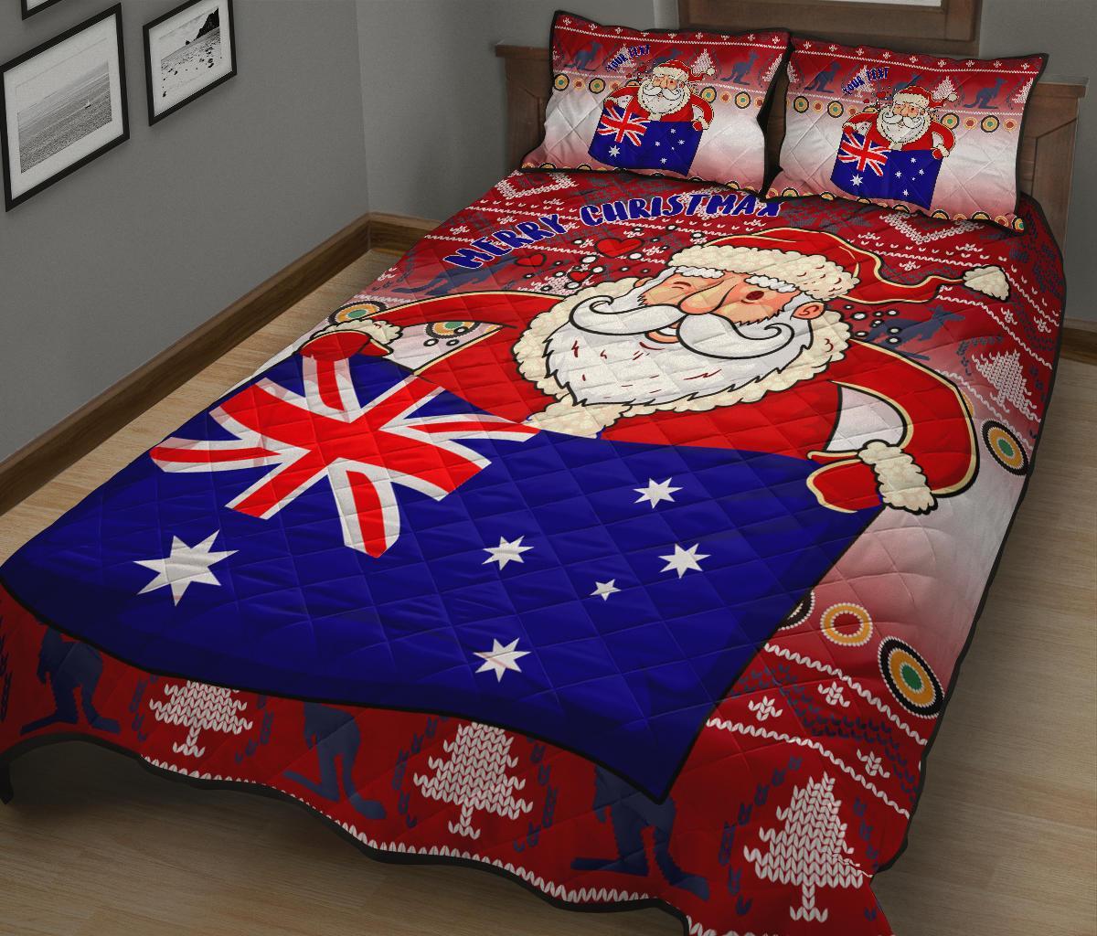 Christmas Personalised Quilt Bed Set - Australia Santa Claus Hold The Flag ( Red)