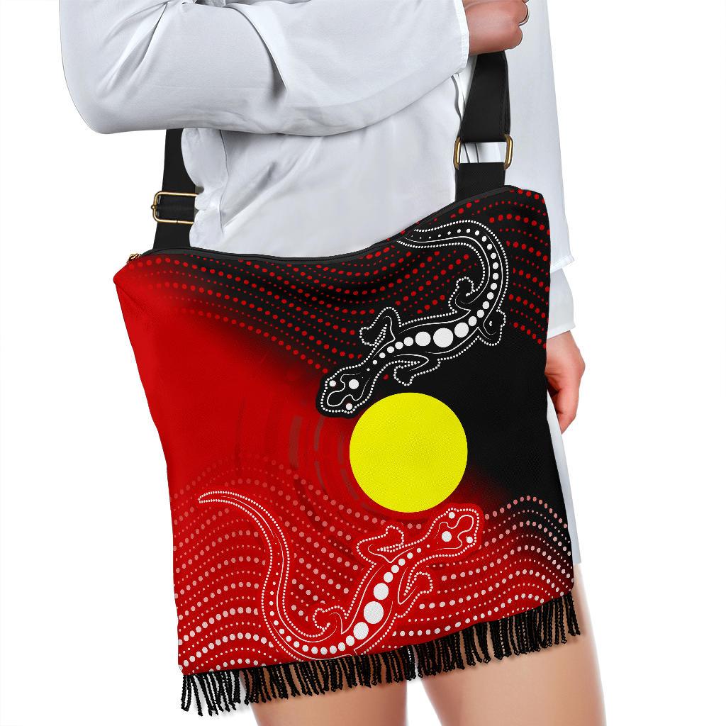 Aboriginal Crossbody Boho Handbag - Two Indigenous Lizard