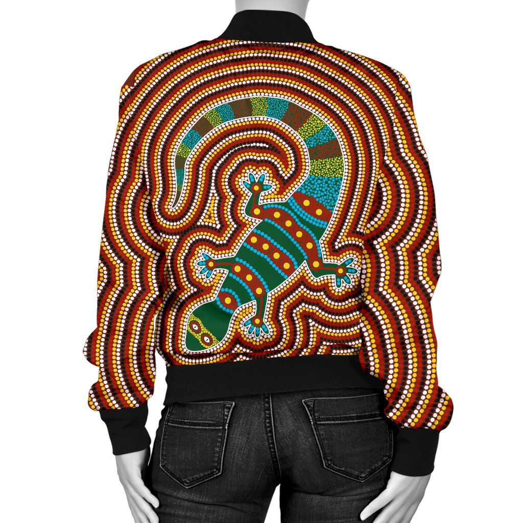 Aboriginal Bomber Jacket - Lizard Dot Painting Patterns