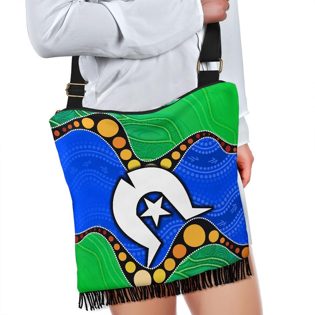 Torres Strait Islands Crossbody Boho Handbag - Flag with Aboriginal Patterns