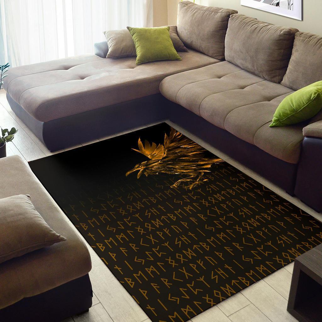 Viking Area Rug The Raven Of Odin Rune Gold