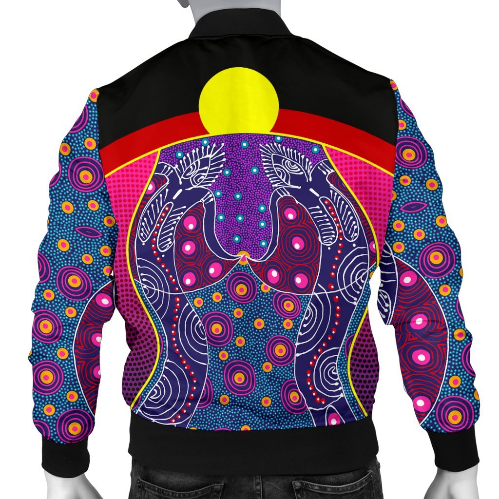 Men Bomber Jacket - Aboriginal Sublimation Dot Pattern Style (Violet)