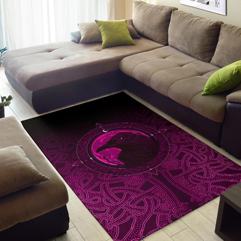 Viking Area Rug Ethnic Odin Raven Pink